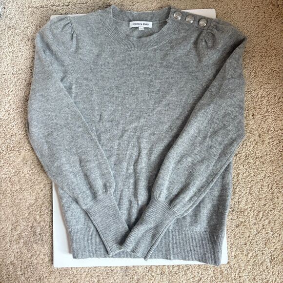Veronica Beard Nelia Cashmere Pullover Button Accent Size S Grey - Picture 8 of 8